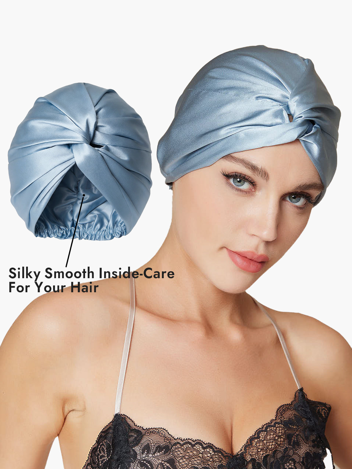 [Steel Blue] SilkSilky-UK Pure Silk Sleep Cap 002