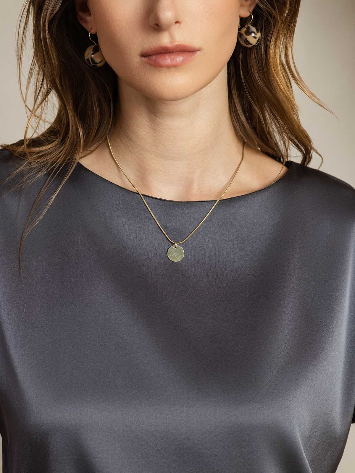 [Dark Gray] SilkSilky-UK 19Momme Silk Short Sleeve Round Neck Women's T-Shirt 005