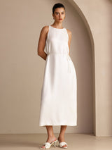 [White] SilkSilky-UK Sleeveless Crew Neck Dress 003