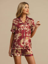 [Wine Dragon] SilkSilky-UK Short Sleeve Lapel Collar Women's Pyjamas 001