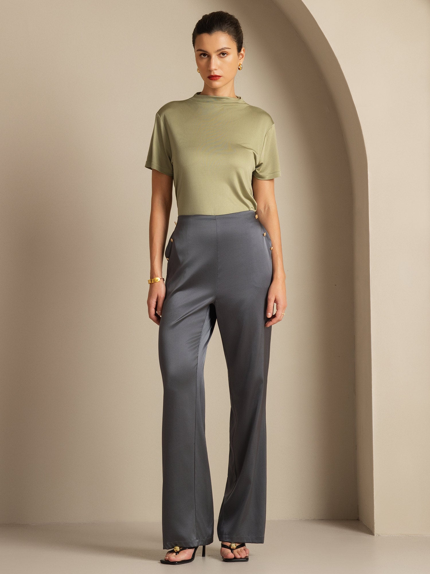 [Dark Gray] SilkSilky-UK 19Momme Silk Womens Pants 008