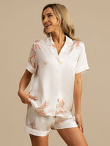 [White] SilkSilky-UK Short Sleeve Lapel Collar Women's Pyjamas 003