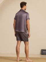 [Purple Gray] SilkSilky-UK Short Sleeve Notch Collar Men's Pyjamas 002
