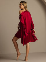[Wine] SilkSilky-UK 3/4 Sleeve V Neck Nightdress&Dressing gowns 002