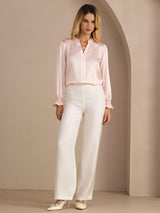 [Pink] SilkSilky-UK Long Sleeve Split Women's Blouse 007