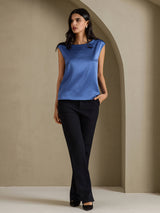 [Real Teal] SilkSilky-UK Cap Sleeve Round Neck Women's T-Shirt 005