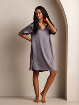 [Purple Gray] SilkSilky-UK Half Sleeve V Neck Nightdress 006