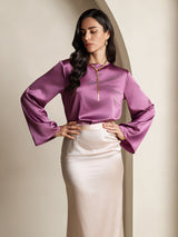 [Deep Purple] SilkSilky-UK Long Sleeve Boat Neck Blouse 004