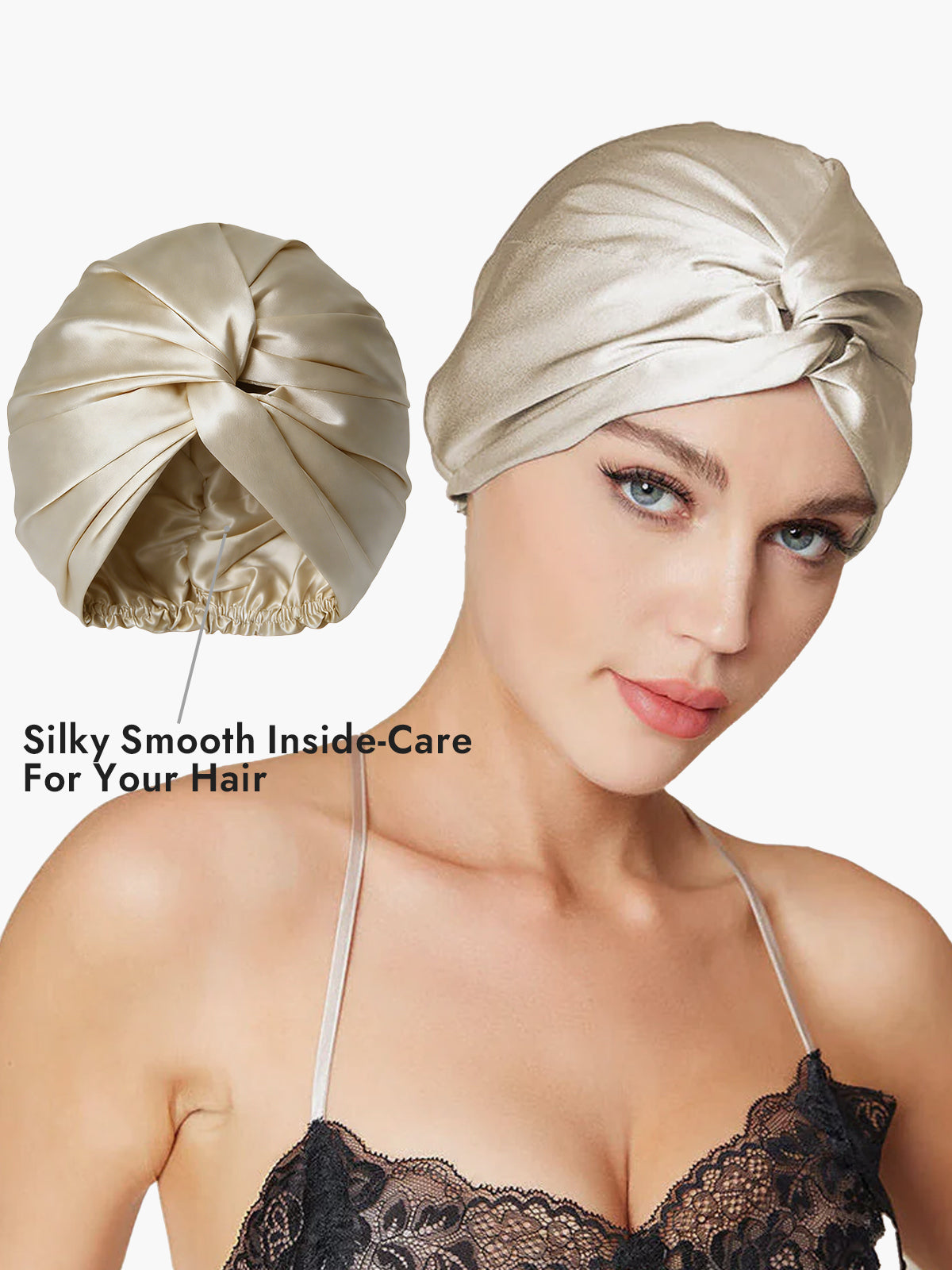 [Beige] SilkSilky-UK Pure Silk Sleep Cap 002