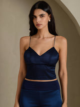 [Dark Blue] SilkSilky-UK Spaghetti Strap V Neck Camisole 001