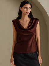 [Bitter Chocolate] SilkSilky-UK Cap Sleeve Cowl Neck Women's T-Shirt 003