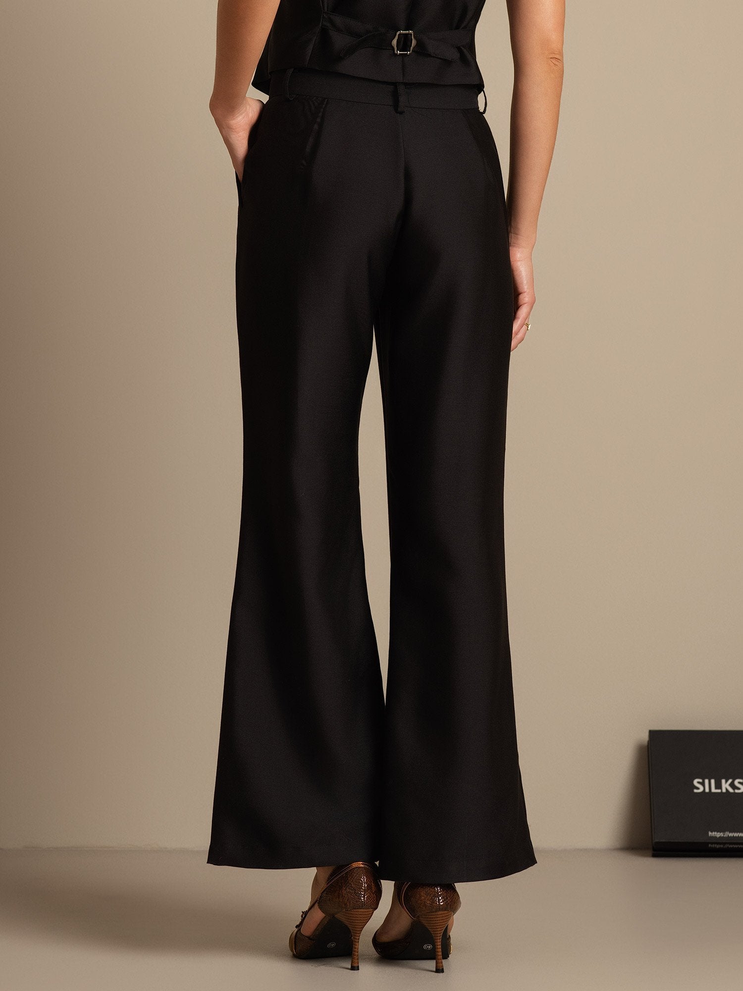 [Black] SilkSilky-UK 32Momme Silk-Wool Blend Womens Pants 002,