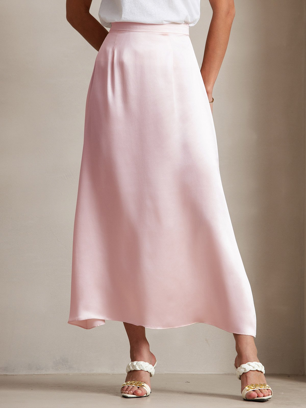 [Pink] SilkSilky-UK 19Momme Stretch Silk Charmeuse Skirt 003
