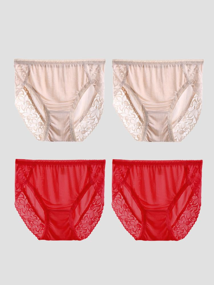 SilkSilky-UK Silk Knitted Panty Beige+Red 003