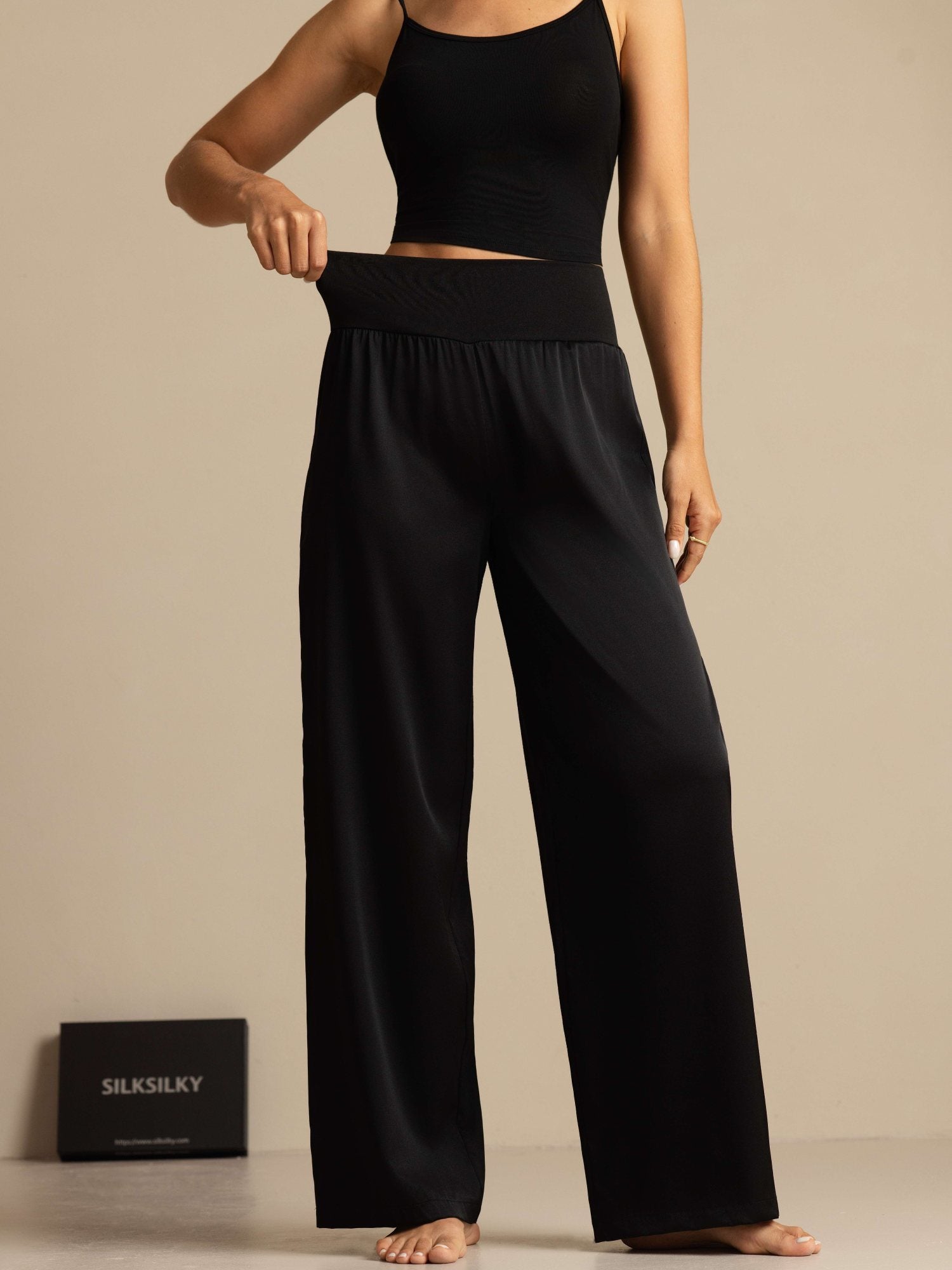 [Black] SilkSilky-UK 19Momme Silk Womens Pants 001