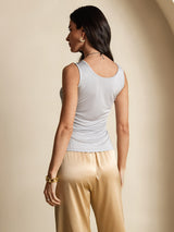 [Gray] SilkSilky-UK 100% Silk Jersey Sleeveless Round Neck Women's T-Shirt 002