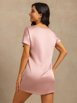 [Peach Skin] SilkSilky-UK 19Momme Machine-Washable Silk Short Sleeve Round Neck Nightdress 002