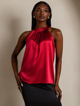 [Wine] SilkSilky-UK Sleeveless Halter Women's T-Shirt 001