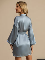 [Grayish Blue] SilkSilky-UK 3/4 Sleeve Women's Dressing Gown 002