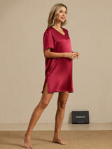 [Dark Red] SilkSilky-UK Half Sleeve V Neck Nightdress 006