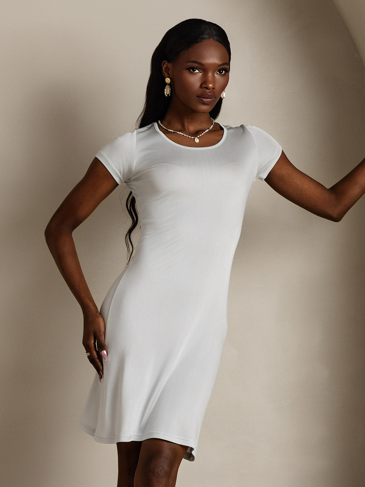 [White] SilkSilky-UK Silk Knitted Round Neck Women's Loungewear 001,