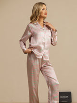 [Pink Heart Geo] SilkSilky-UK Short Sleeve Lapel Collar Women's Pyjamas 003