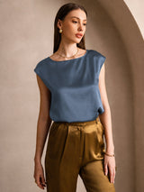 [Real Teal] SilkSilky-UK Cap Sleeve Round Neck Women's T-Shirt 003
