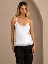 [White] SilkSilky-UK Spaghetti Strap V Neck Camisole 001