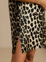 [Leopard] SilkSilky-UK Pure Silk Half Sleeve V Neck Nightdress 005