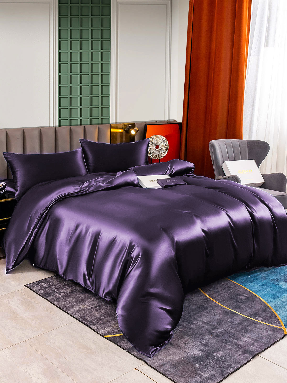 [Deep Purple] SilkSilky-UK 22Momme Pure Silk Bedding Set 002,