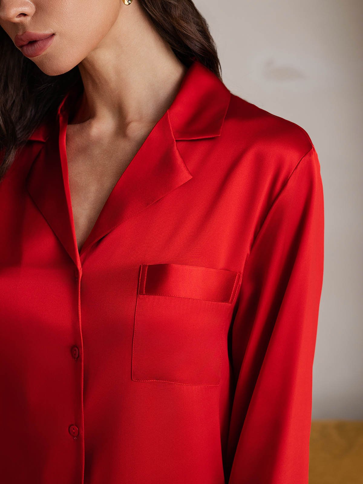[Red] SilkSilky-UK Pure Silk Collar Nightdress 004