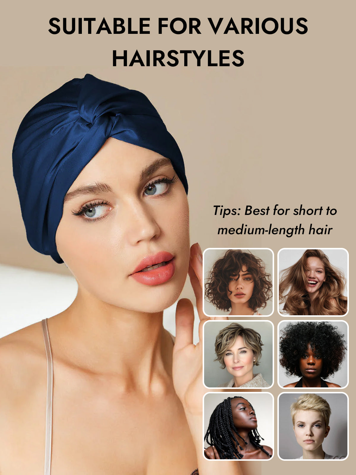 [Dark Blue] SilkSilky-UK Pure Silk Sleep Cap 006