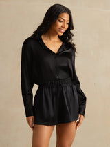 [Black] SilkSilky-UK 19Momme Stretch Silk Charmeuse Women's Shorts 003