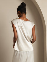 [White] SilkSilky-UK Cap Sleeve Round Neck Women's T-Shirt 002