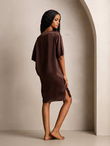 [Brown] SilkSilky-UK Half Sleeve V Neck Nightdress 002