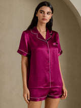 [Fuchsia] SilkSilky-UK Short Sleeve Lapel Collar Women's Pyjamas 001