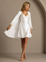 [White] SilkSilky-UK 3/4 Sleeve V Neck Nightdress&Dressing gowns 006
