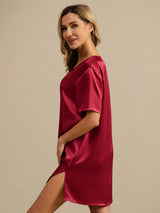 [Dark Red] SilkSilky-UK Half Sleeve V Neck Nightdress 003