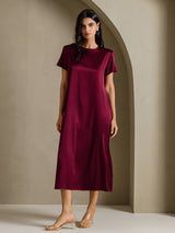 [Dark Red] SilkSilky-UK Short Sleeve Crew Neck Dress 006