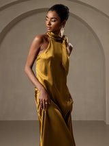 [Brown] SilkSilky-UK Sleeveless Tie Neck Dress 007