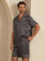 [Black Ginkgo] SilkSilky-UK Short Sleeve Notch Collar Men's Pyjamas 001