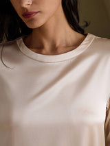 [Beige] SilkSilky-UK 3/4 Sleeve Round Neck Dress 003