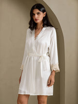 [White] SilkSilky-UK 3/4 Sleeve V Neck Nightdress&Dressing gowns 007