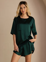 [Dark Green] SilkSilky-UK Short Sleeve Round Neck Women's Pyjamas 001