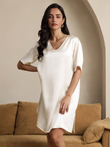 [Beige] SilkSilky-UK Half Sleeve V Neck Nightdress 001