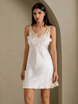 [White] SilkSilky-UK Spaghetti Strap V Neck Nightdress 003