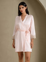 [Pink] SilkSilky-UK 3/4 Sleeve Women's Dressing Gown 003