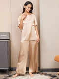 SilkSilky UK Pure Silk Short Sleeve Womens Pajamas Champagne 001