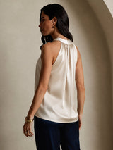 [Beige] SilkSilky-UK Sleeveless Halter Women's T-Shirt 002