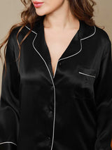 [Black] SilkSilky-UK Long Sleeve Lapel Collar Women's Pyjamas 007